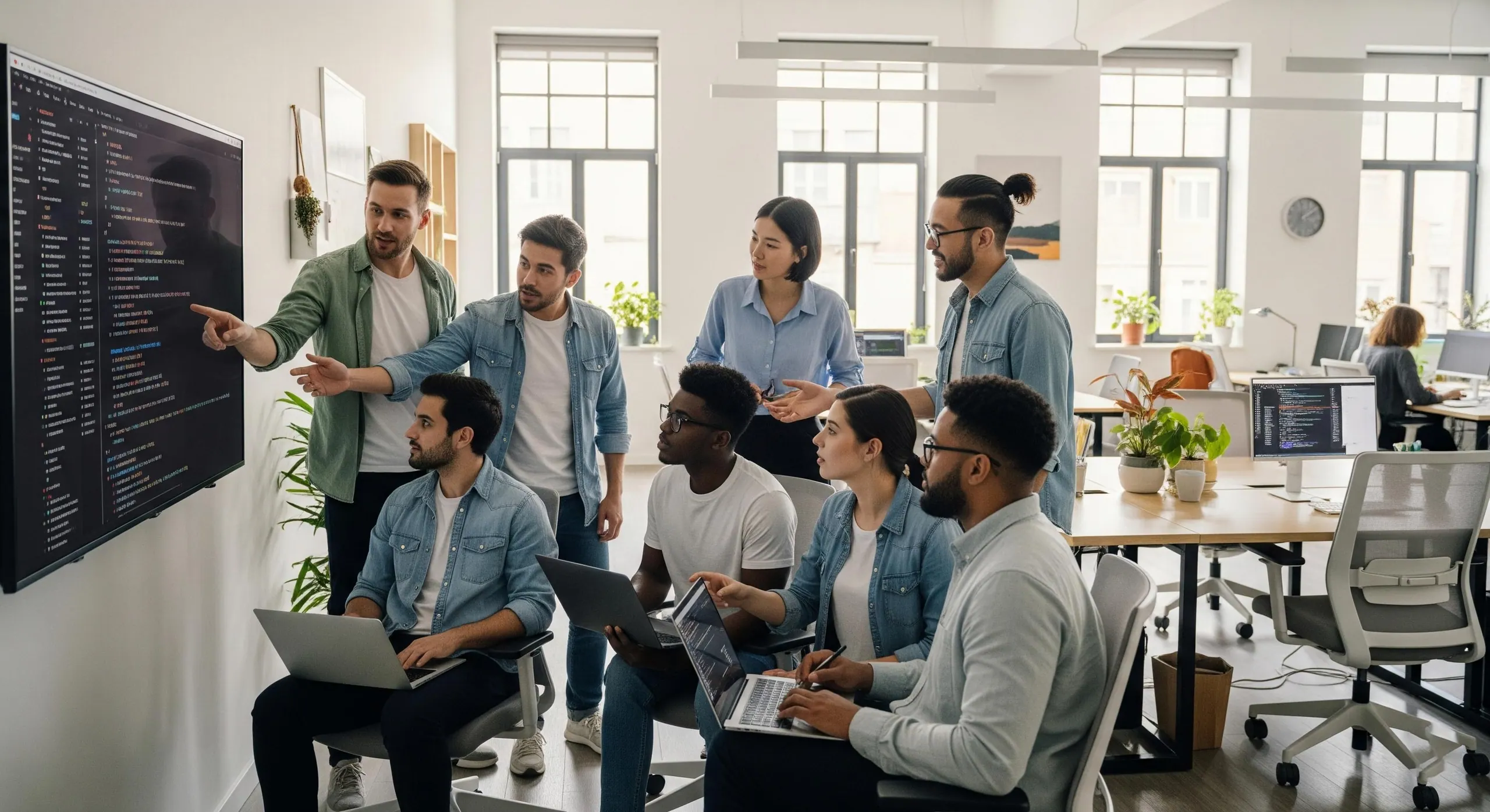 Software team collaborating on a custom application